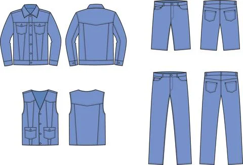 Mans jean jacket clothes. Front and back. Stock Illustration