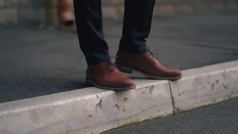 Man's Legs in Brown Boots Stock Footage 126128253