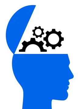 Mans open head with gears, vector icon. Brain functioning, concept vector Stock Illustration