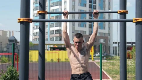 Man's outdoor workout in summer Stock Footage 160827571