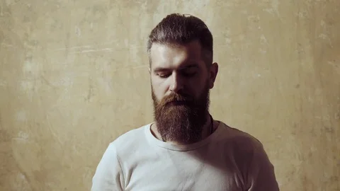 Mans perfume concept. Bearded man for perfume. Masculine perfume. Fragrance Stockbeeldmateriaal 117626341