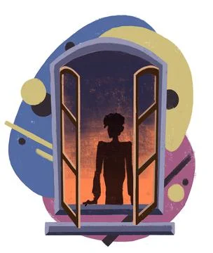 A man's silhouette in front of the window. Concept of loneliness Stock Illustration