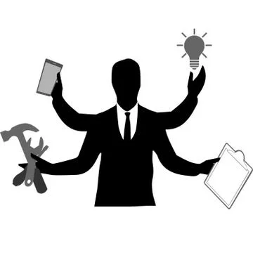 Man’s silhouette, multitasking and productivity concept Stock Illustration