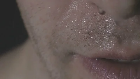 The man's smile.A man with a beard smiling. Close-up. sexy lips Stock Footage 73109847