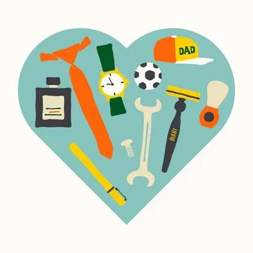 Man's stuff in blue heart form. Father's Day card Illustrazione stock