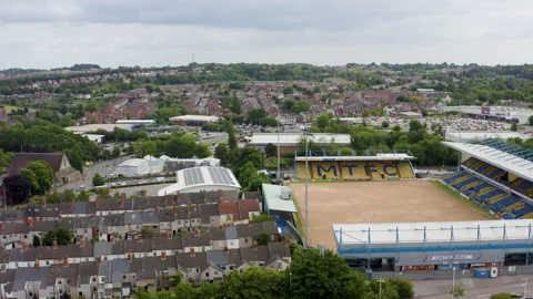 Mansfield Field Mill One Call Stadium Drone Shot Video stock 239697898
