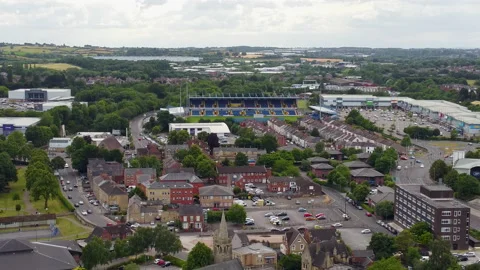Mansfield Field Mill One Call Stadium Drone Shot Movement Video stock 239698715