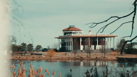Mansion Reflected on Lake - Cinematic Nature Shot Fairfield CT Stock Footage 308337416