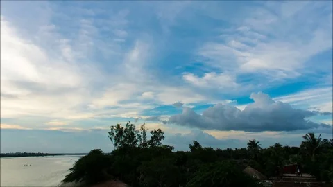 Mansoon clouds floating over river in rural bengal Stock Footage 104301363