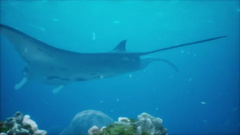 Manta ray filter feeding above a coral r... Biology Diagrams