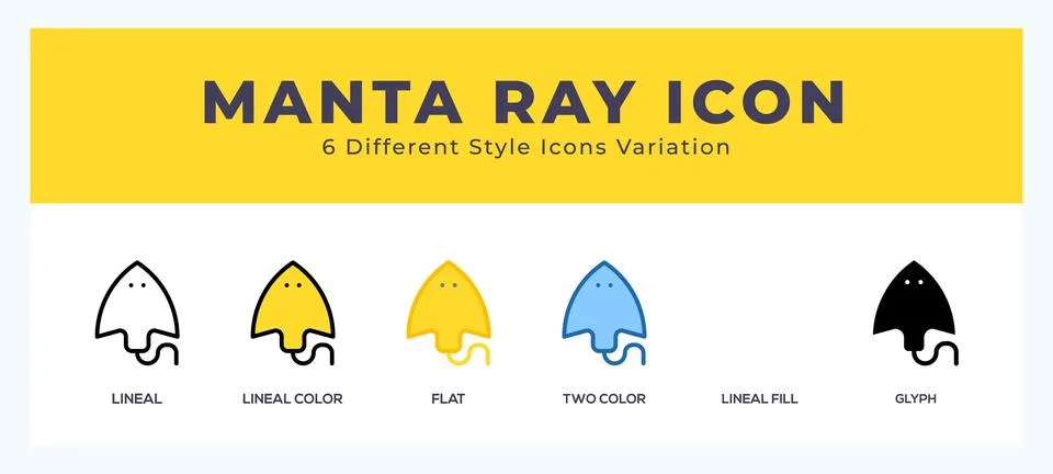 Manta ray icon set with different styles. Vector illustration. Illustrazione stock