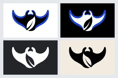 Manta Ray Leaf Logo Vector Icon Set Stock Illustration