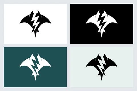 Manta Ray Lightning Bolt Logo Vector Set Stock Illustration