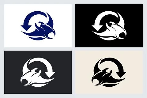 Manta Ray Logo Design with Arrow Icon Set Stock Illustration