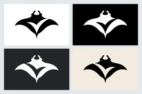 Manta Ray Logo Icon Vector Set Stock Illustration