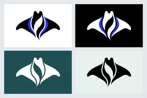 Manta Ray Logo Vector Icon Design Set Stock Illustration