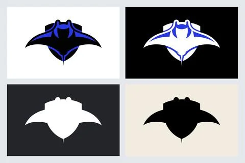 Manta Ray Shield Logo Icon Vector Set Stock Illustration