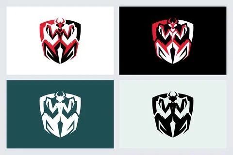 Mantis Insect Shield Logo Vector Set Stock Illustration