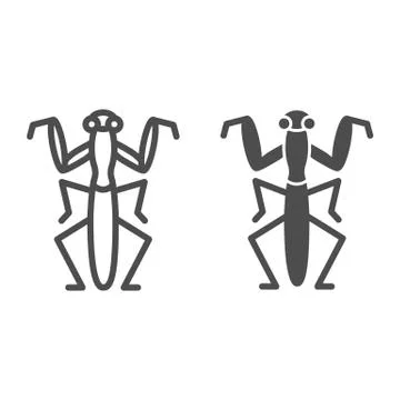 Mantis line and solid icon, Insects concept, Beetle sign on white background Stock Illustration