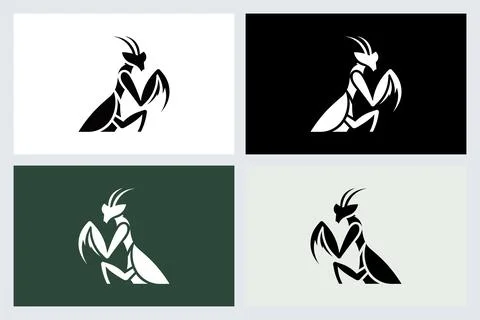 Mantis Logo Design with Minimalist Insect Icon Stock Illustration