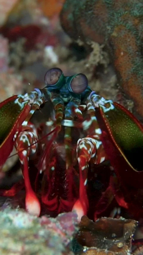 Mantis shrimp very powerful fish dangerous monster ocean critter powerful UW  Video stock 246352891