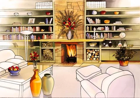 Mantle Fireplace Stock Illustration