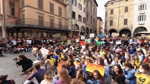 Mantova , Italy - september 27th, 2019: global climate strike Stock Footage 117123653