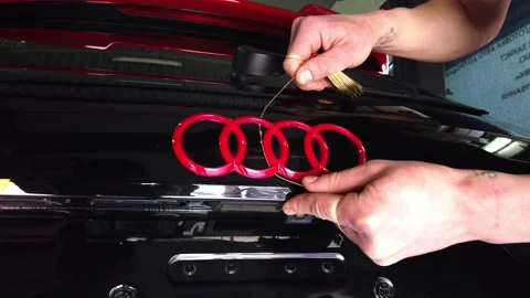 Manual car wash. A man washes his sedan from a special hose. Manual portable car Video stock 144550341