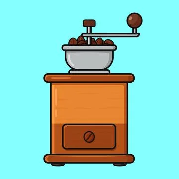 Manual coffee grinder with coffee beans for fresh brew Stock Illustration