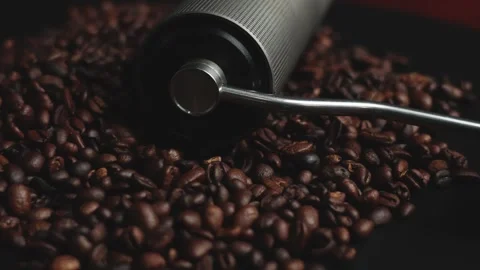 Manual Coffee Grinder on Roasted Beans Stock Footage 277217129