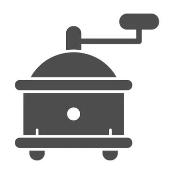 Manual coffee grinder solid icon, Coffee time concept, handle mill sign on white Stock Illustration