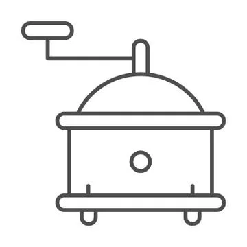 Manual coffee grinder thin line icon, Coffee time concept, handle mill sign on Illustration