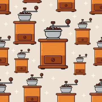 Manual coffee grinders creating seamless pattern for caffeine Illustrazione stock