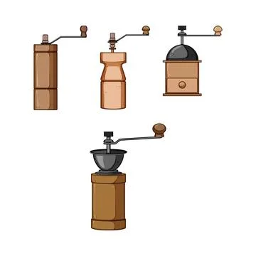 Manual coffee grinders set for brewing fresh coffee Stock Illustration