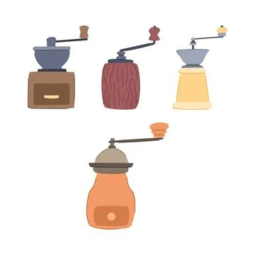 Manual coffee grinders set for brewing preparation Stock Illustration