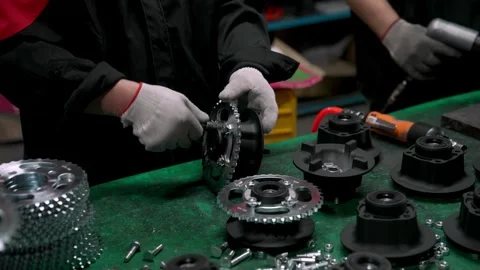Manual Component Installation Performs by Skilled Worker inside Engine Block Stock Footage 338372857