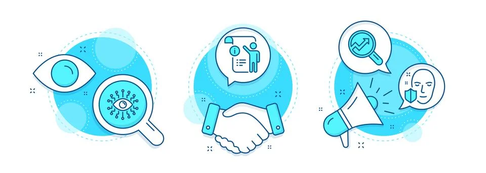 Manual doc, Analytics and Artificial intelligence icons set. Face protection Illustrazione stock
