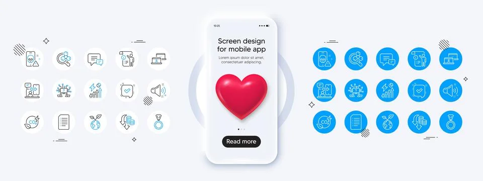 Manual doc, Cyber attack and Save planet line icons. For web app, printing Stock Illustration