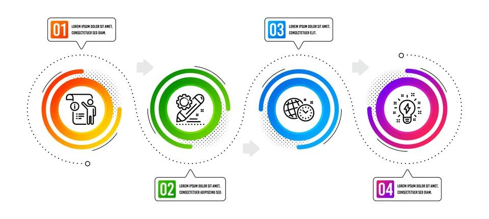 Manual doc, Project edit and Time management icons set. Inspiration sign Stock Illustration