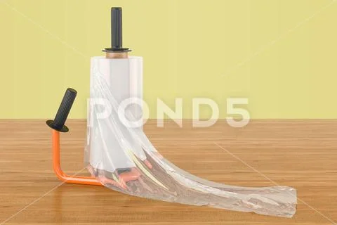 Manual film stretch wrapping machine with stretch film, 3D rendering Stock Illustration