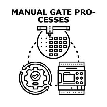 Manual gate processes in semiconductor manufacturing cycle Illustrazione stock