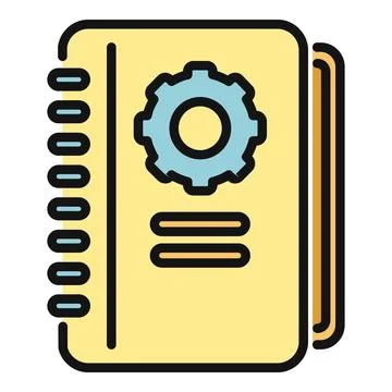 Manual with gear icon for settings guide Stock Illustration