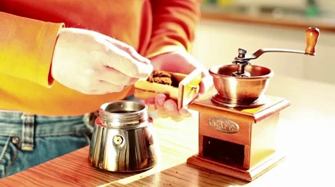 Manual Grinding Coffee in Time Lapse Video stock 10705369