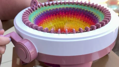 Manual Knitting Machine for Circular Weaving Stock Footage 301087573