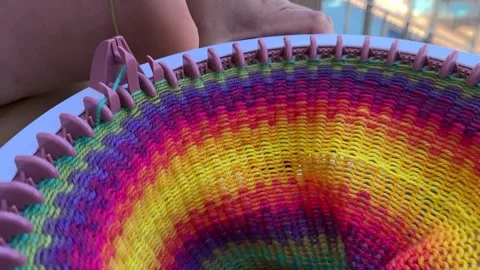 Manual Knitting Machine for Circular Weaving Stock Footage 301087579