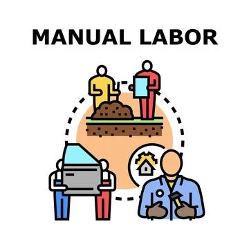 Manual labor concept with working people and tools Stock Illustration