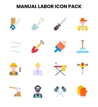 Manual Labor Flat Design Icons Pack Stock Illustration