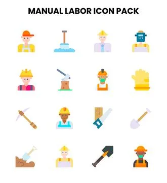 Manual Labor Flat Design Icons Pack Stock Illustration