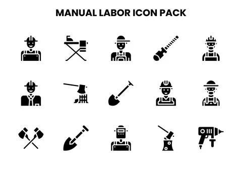 Manual Labor Glyph Vector Icons Pack Stock Illustration