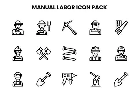 Manual Labor Line Set Icons Pack Stock Illustration
